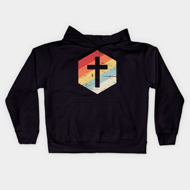 Retro Vintage Christian Cross Icon Kids Hoodie by MeatMan